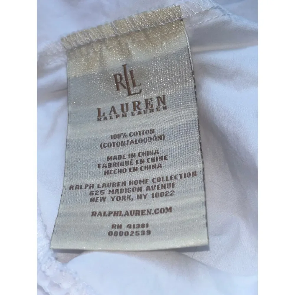 Lauren Ralph Lauren King Size White Pillowcase 100% Cotton Cottage Chic Shabby